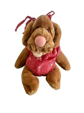 Vintage GANZ Wrinkles Jumbo Plush Hand Puppet Girl Dog Floral Dress  21” 1981